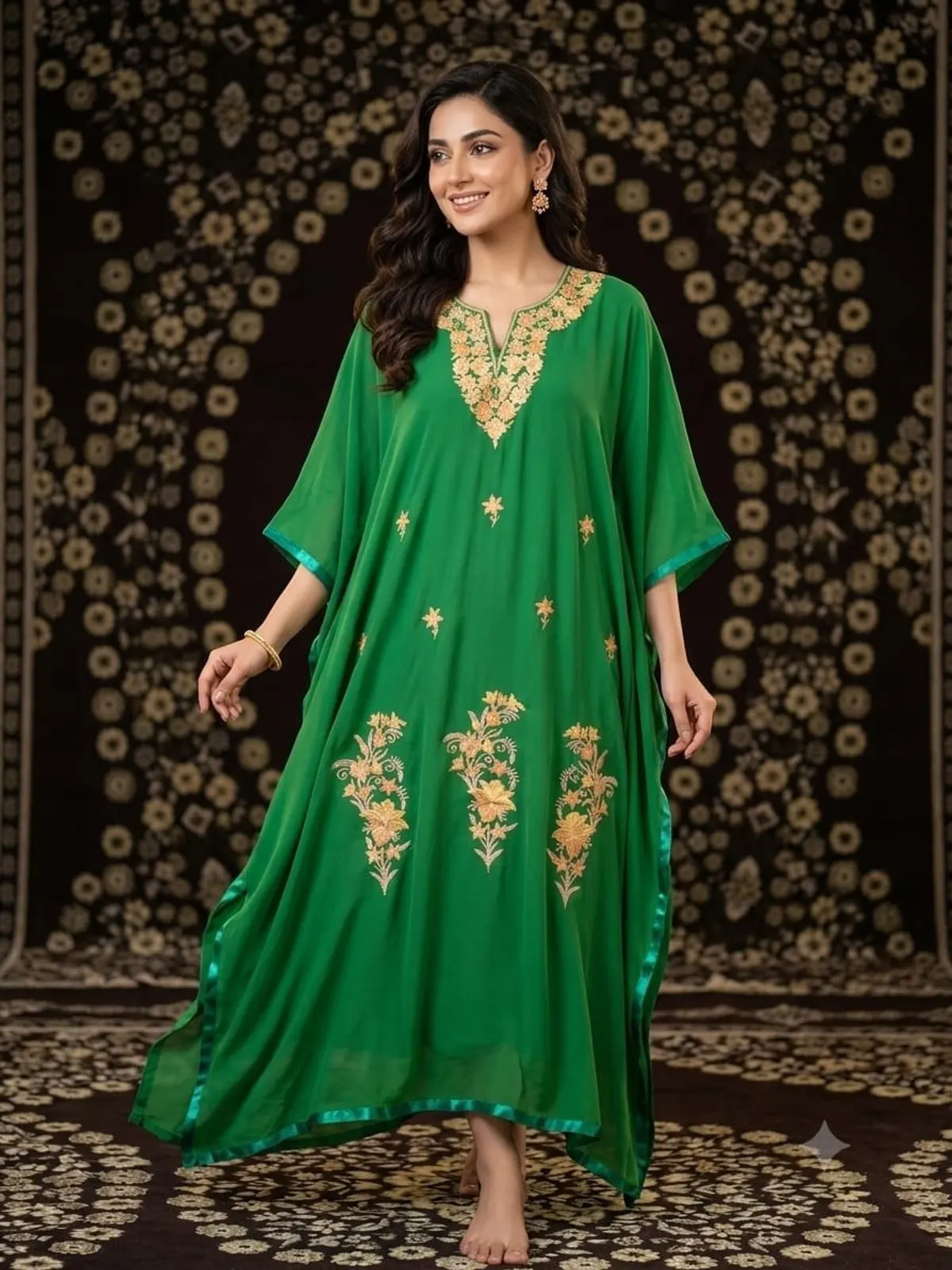 Emerald Aari Kaftan — Chain stitch on emerald