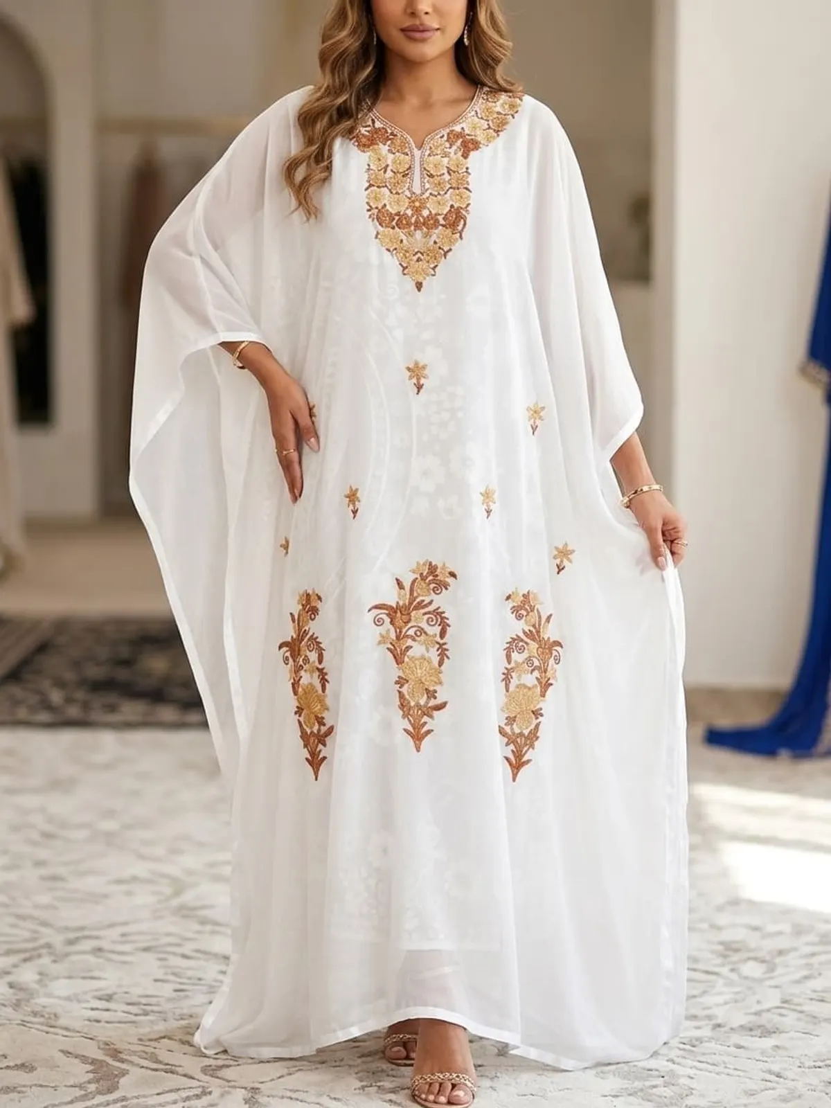 Ivory Tilla Kaftan — Gold metal thread on ivory