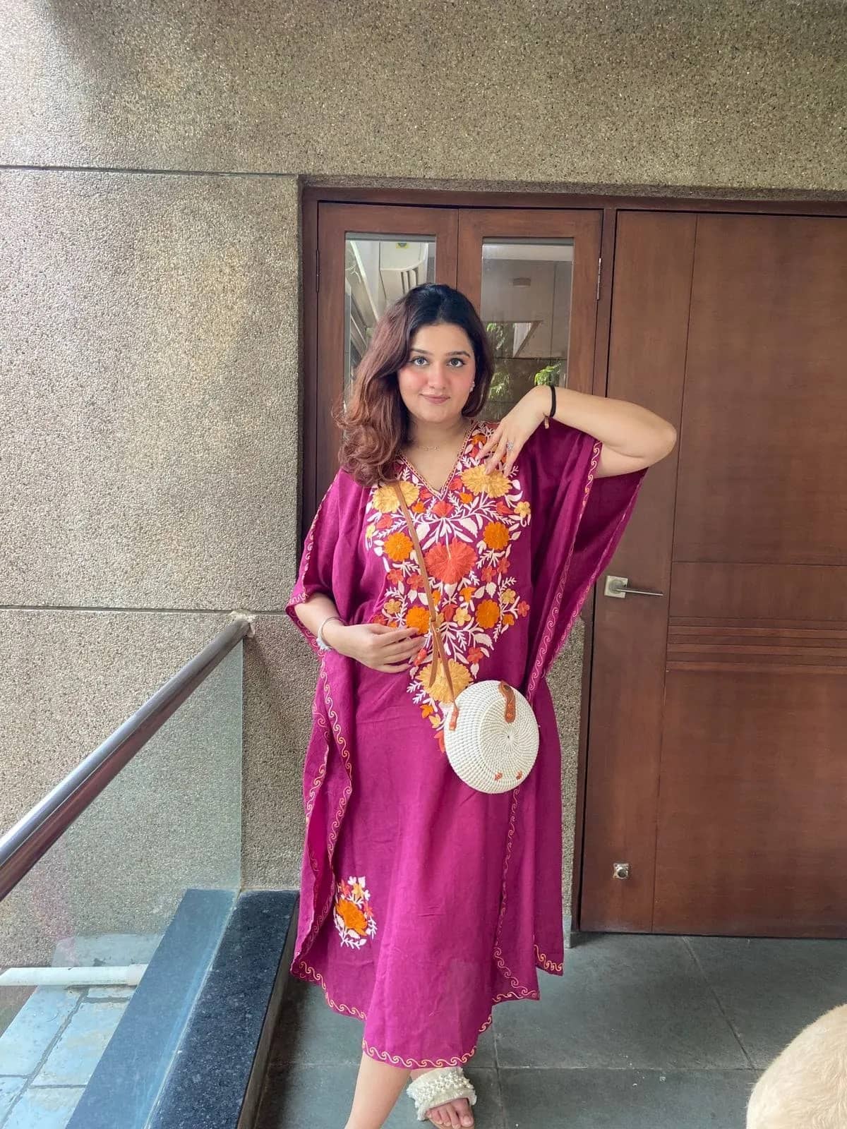 Magenta Aari Kaftan — Chain stitch on magenta